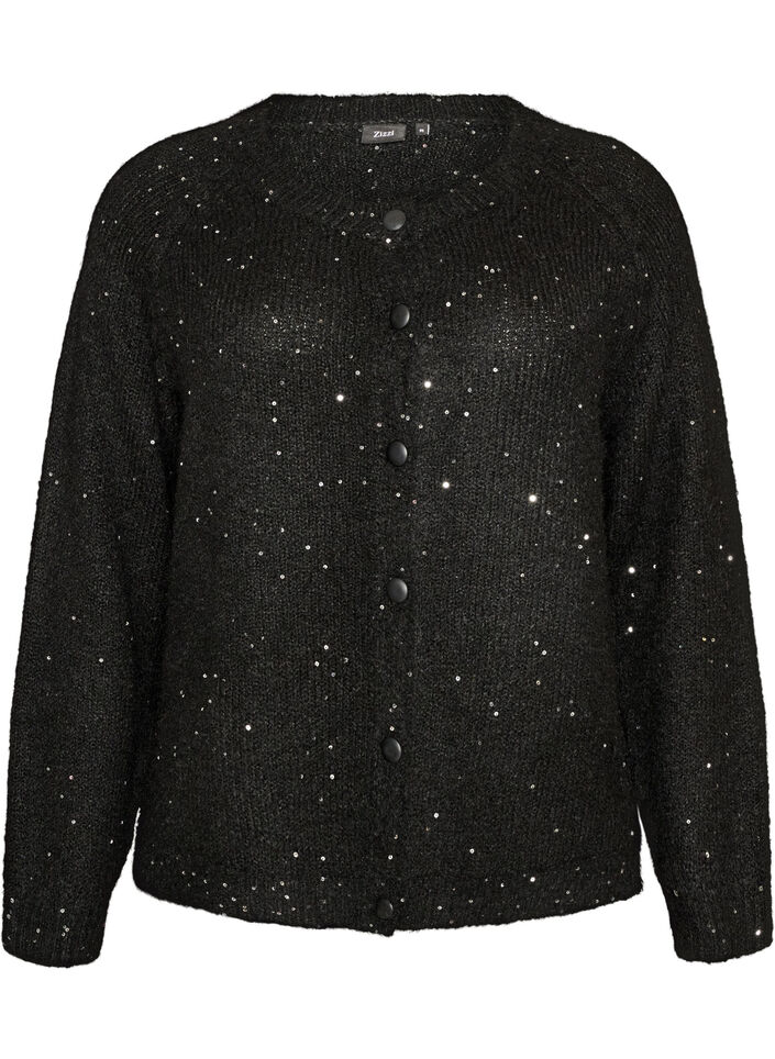 Cardigan met pailletten en knopen, Zwart, Packshot image number 0