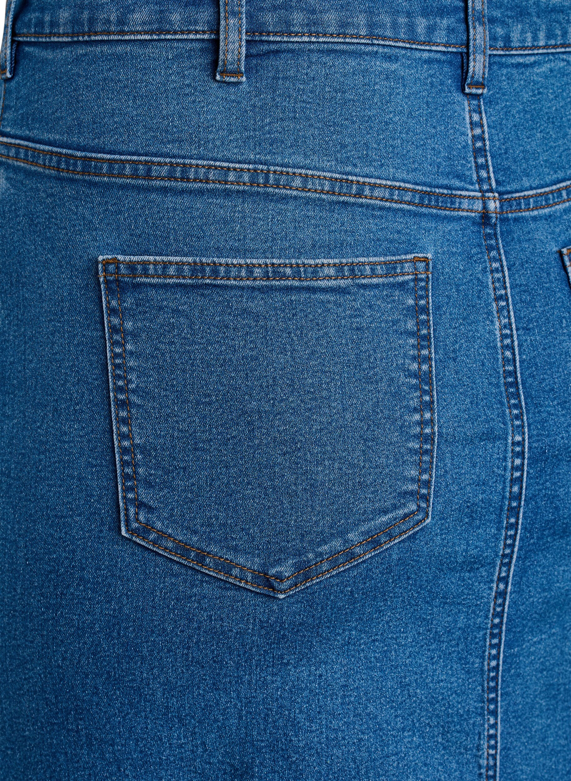 Zizzi FLASH - Halflange denimrok met een voorsplit, Blauw, Packshot image number 4