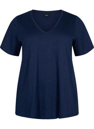 Basic t-shirt met korte mouwen en V-hals, Blauw