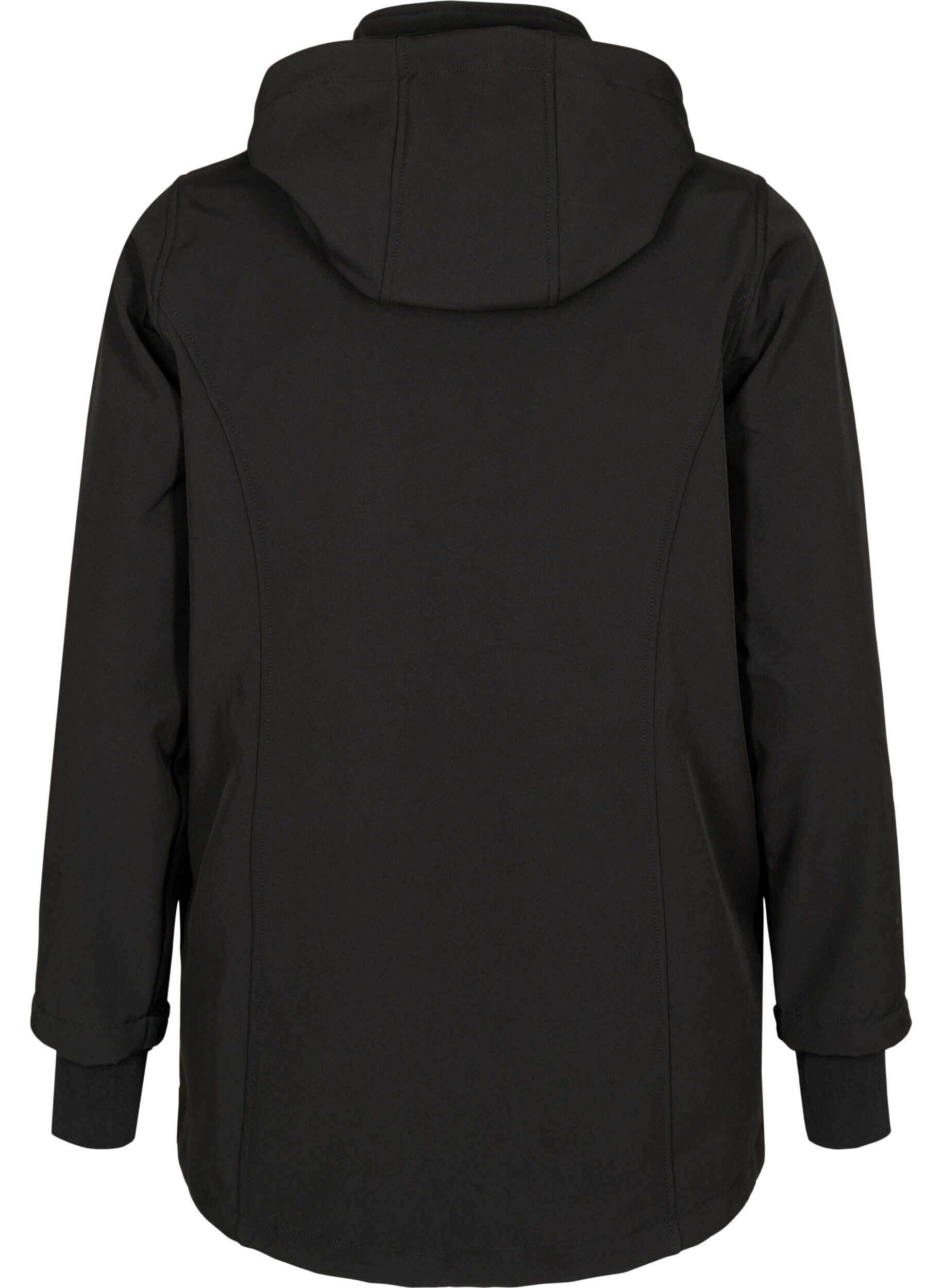 Zizzi Korte softshell jas met afneembare capuchon, Zwart, Packshot image number 1