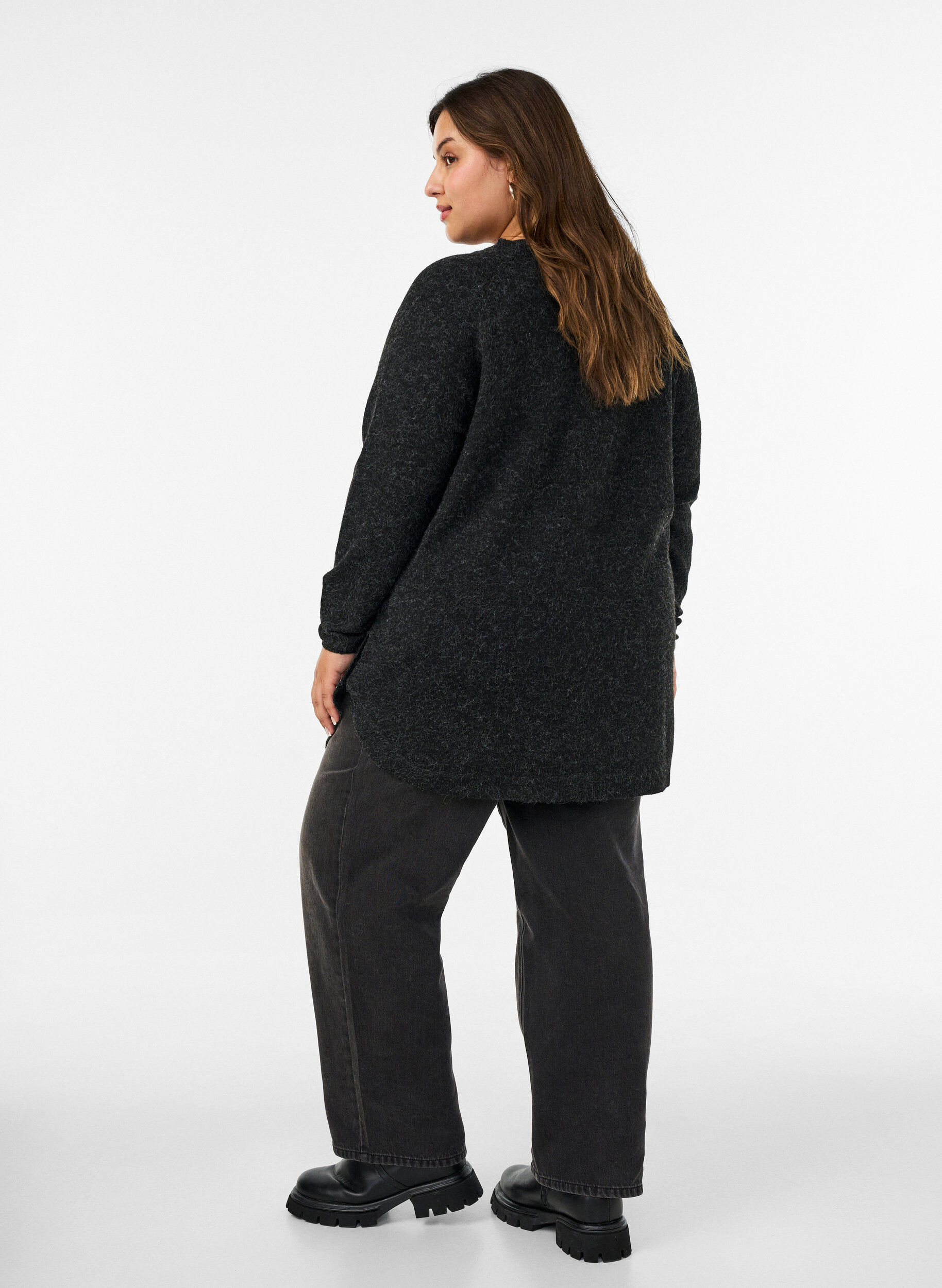 ZizziLange gebreide blouse met balknopen, Grijs, Model image number 2