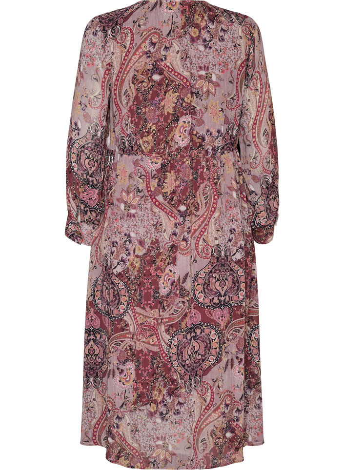Midi-jurk met paisleyprint en elastische taille, Paars, Packshot image number 1