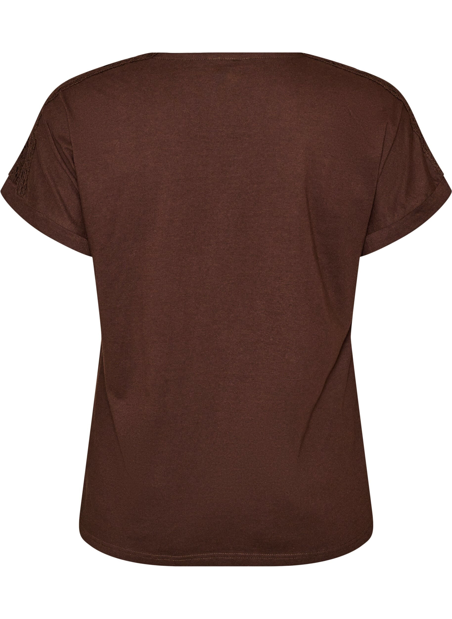 ZizziKatoenen T-shirt met haakdetail, Bruin, Packshot image number 1