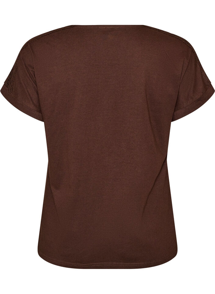 Katoenen T-shirt met haakdetail, Bruin, Packshot image number 1