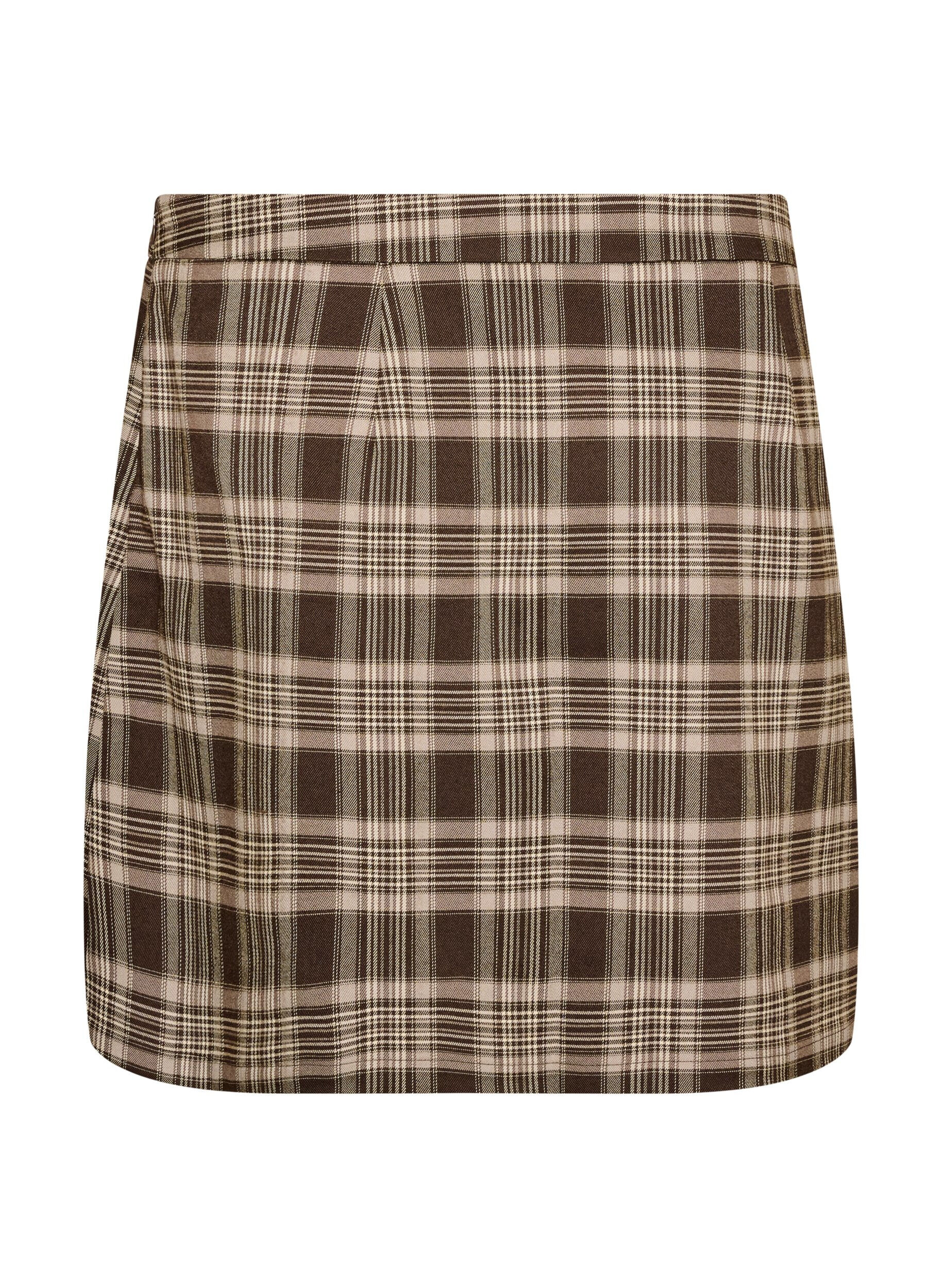 ZizziKorte geruite rok met A-lijn pasvorm, Bruin, Packshot image number 1