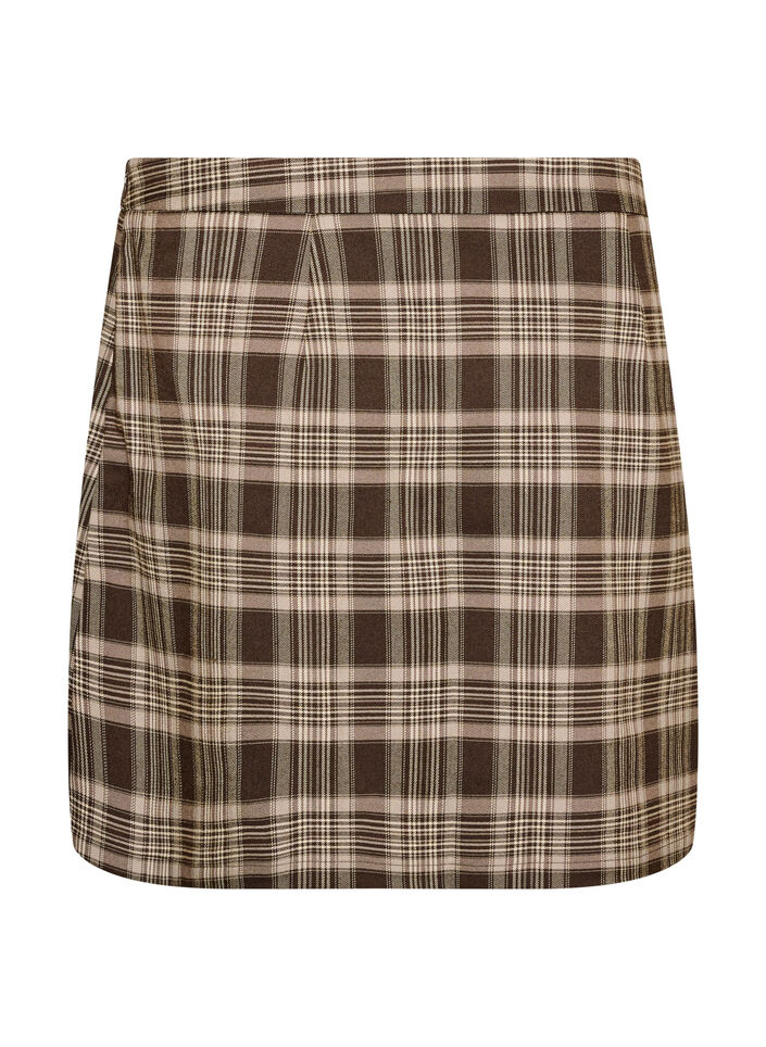 Korte geruite rok met A-lijn pasvorm, Bruin, Packshot image number 1