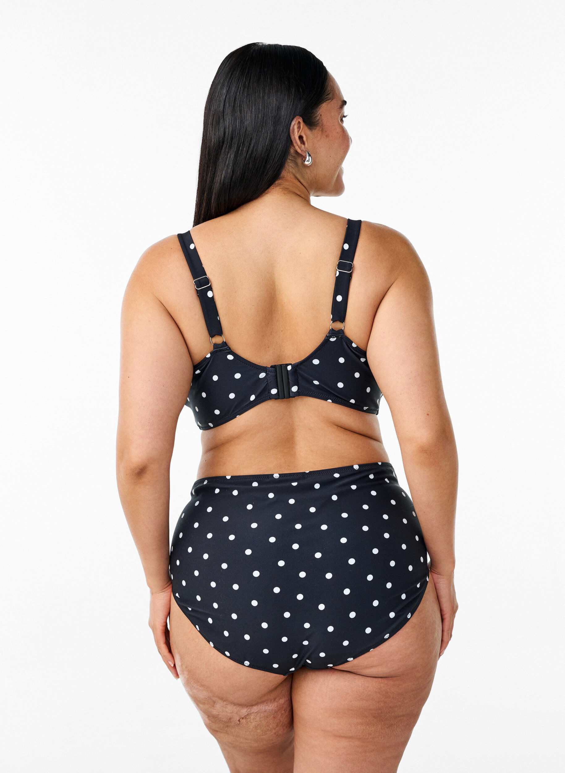 ZizziHoge taille bikinibroekje met stippen, Zwart, Model image number 1