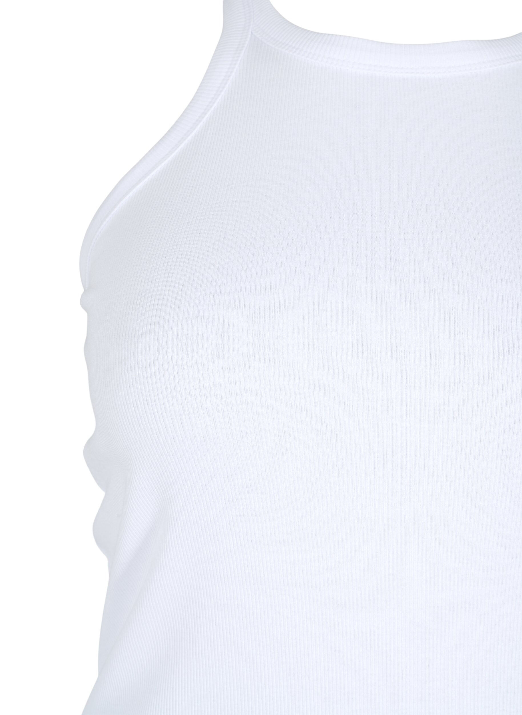 Zizzi Geribde katoenen tanktop, Bright White, Packshot image number 2