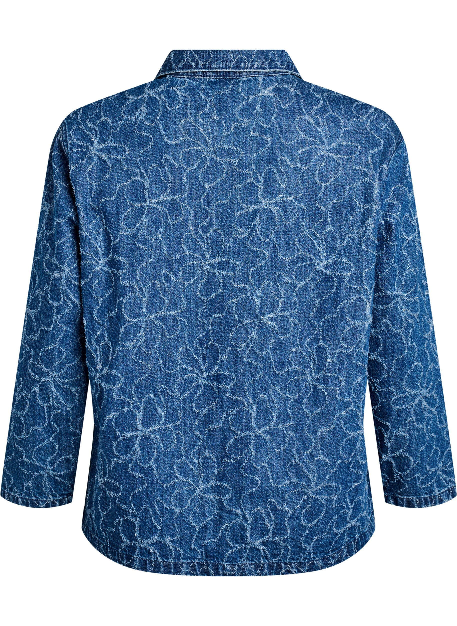 Zizzi Spijkerjack met striksluiting en zakken, Blue Denim Destroy, Packshot image number 1