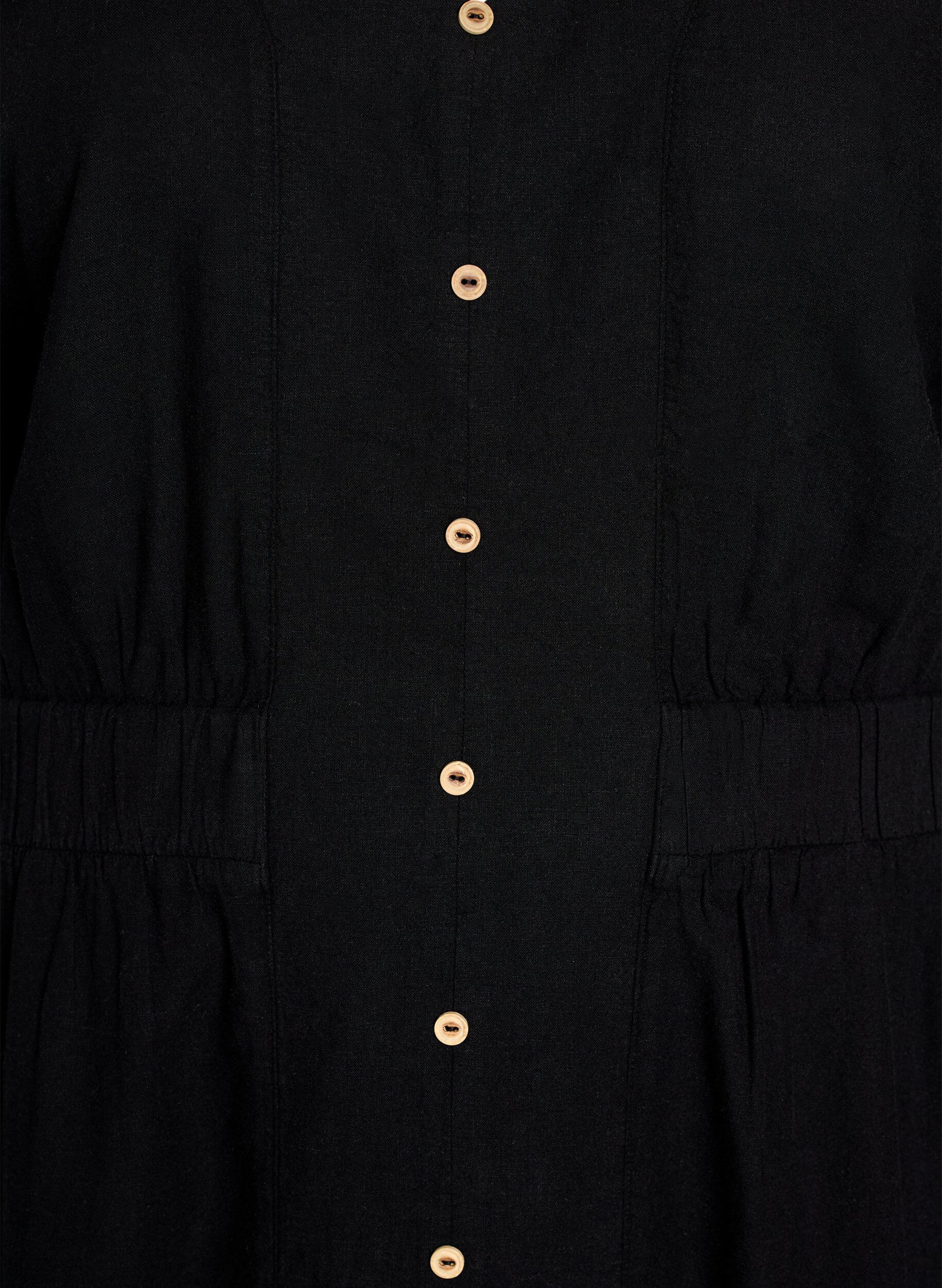 Zizzi Linnen en viscose midijurk met splitten voor, Zwart, Packshot image number 2