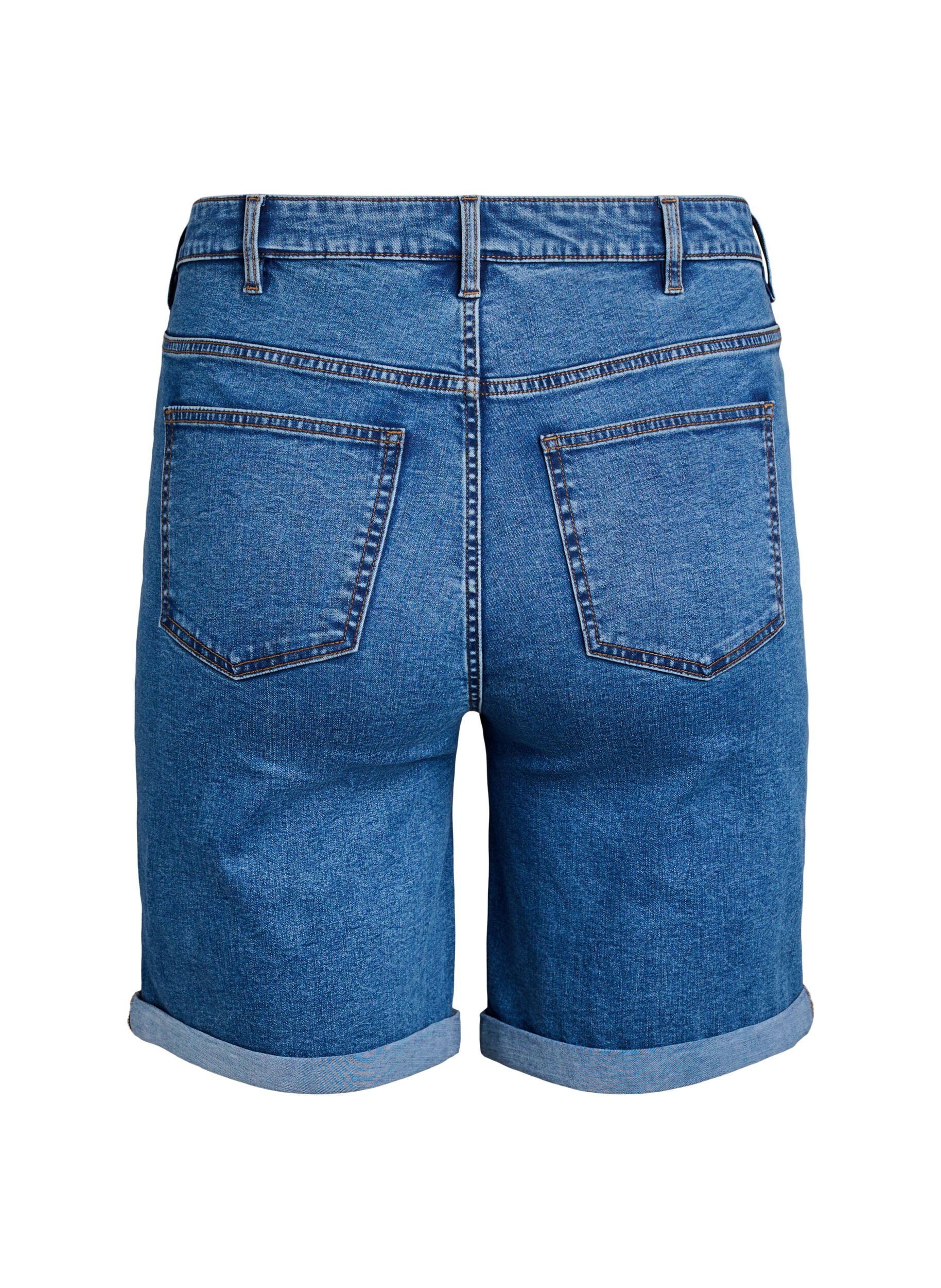 Zizzi Strakzittende denim shorts met een hoge taille, Blauw, Packshot image number 1