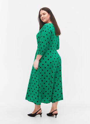 Polka stippen viscose midi jurk, Jolly Green Dot AOP, Model image number 1