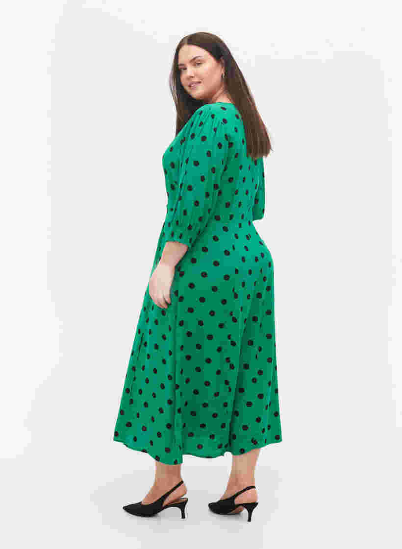 Polka stippen viscose midi jurk, Jolly Green Dot AOP, Model image number 1