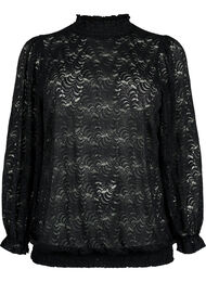 Kanten blouse met lange mouwen en smok, Black