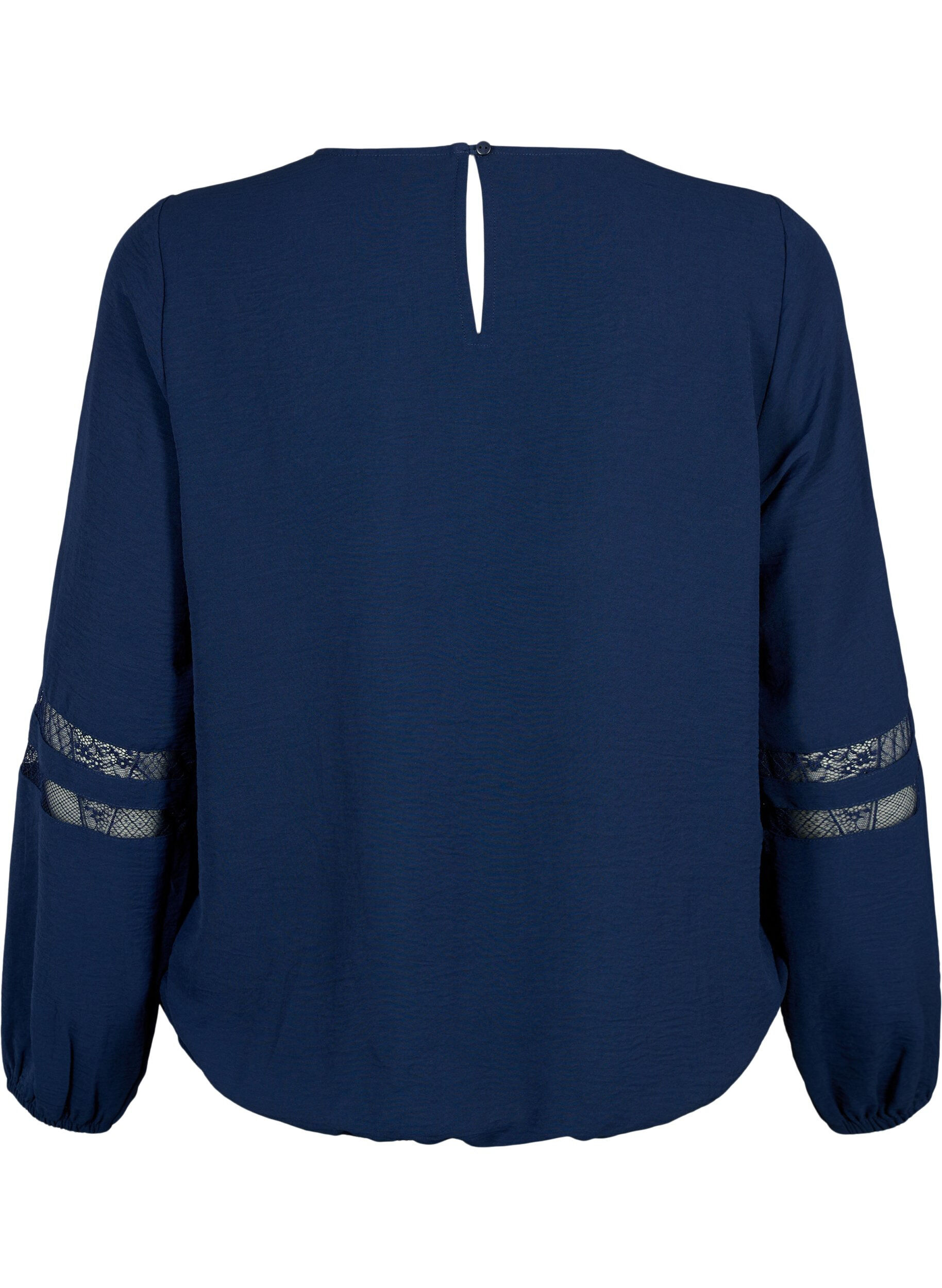 Zizzi Blouse met lange mouwen en kant, Navy Blazer, Packshot image number 1
