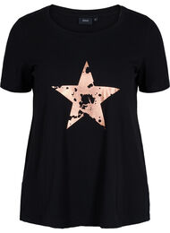 Katoenen t-shirt met korte mouwen en print, Black w. star copper