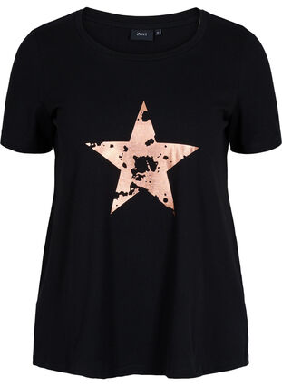 Katoenen t-shirt met korte mouwen en print, Black w. star copper, Packshot image number 0