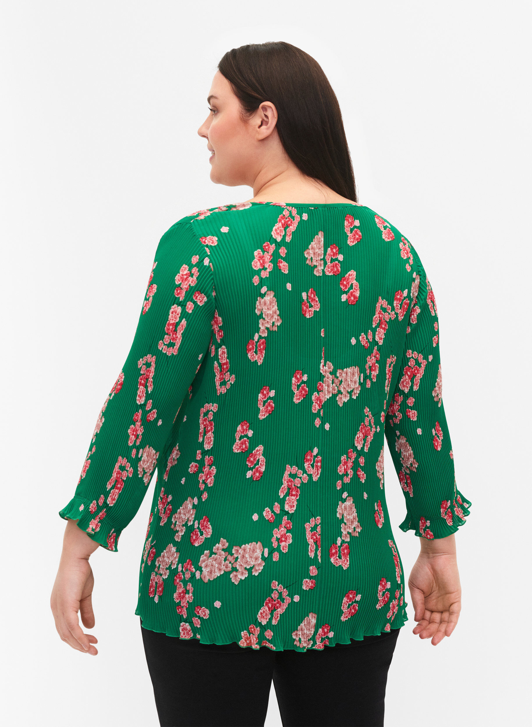 Zizzi Geplooide blouse met 3/4 mouwen, Jolly Green Flower, Model image number 1