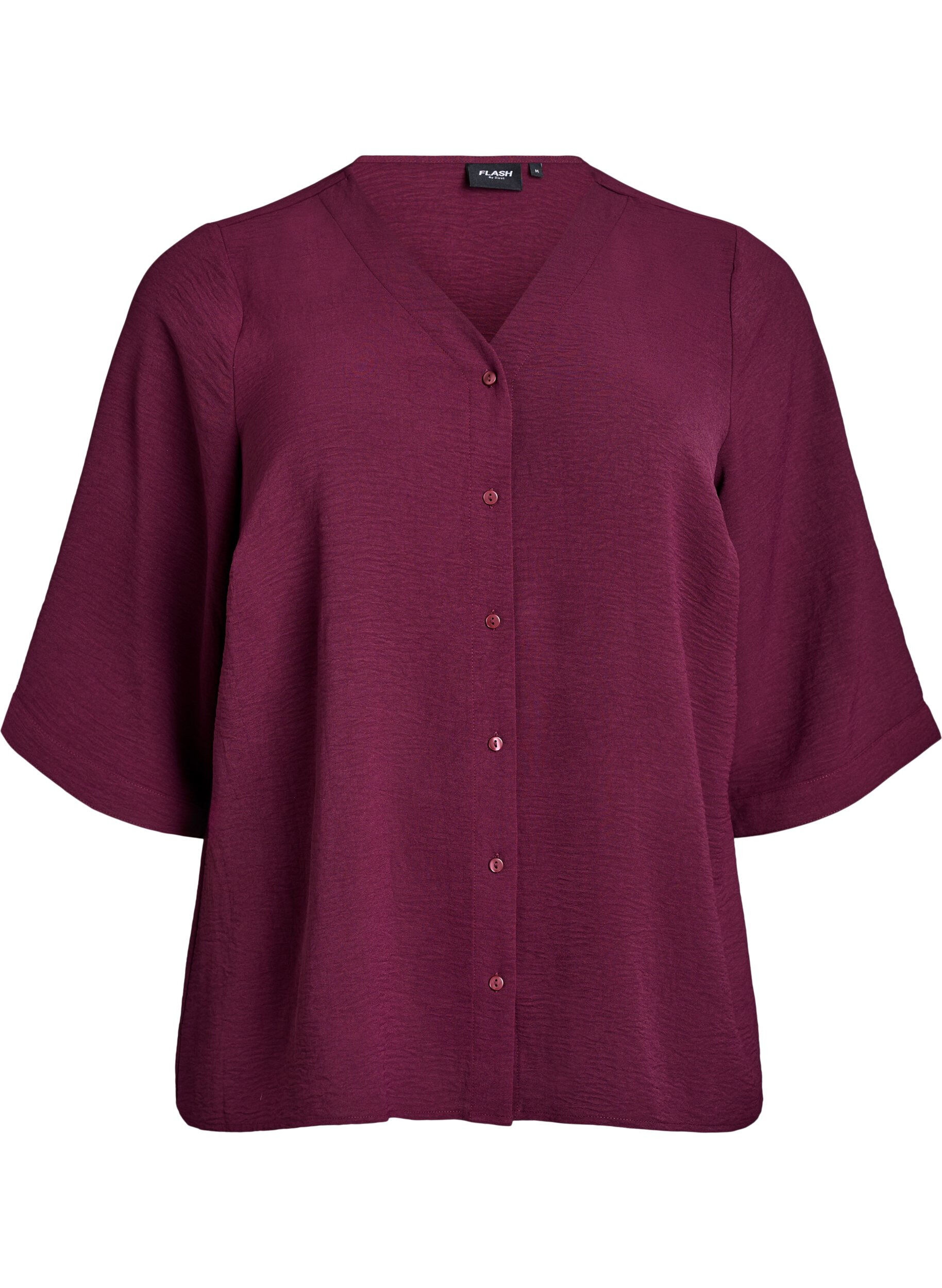 Zizzi FLASH &ndash; Shirtblouse met V-hals en 3/4 mouwen, Donker Bordeaux, Packshot image number 0