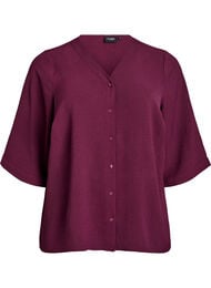 FLASH &ndash; Shirtblouse met V-hals en 3/4 mouwen, Donker Bordeaux