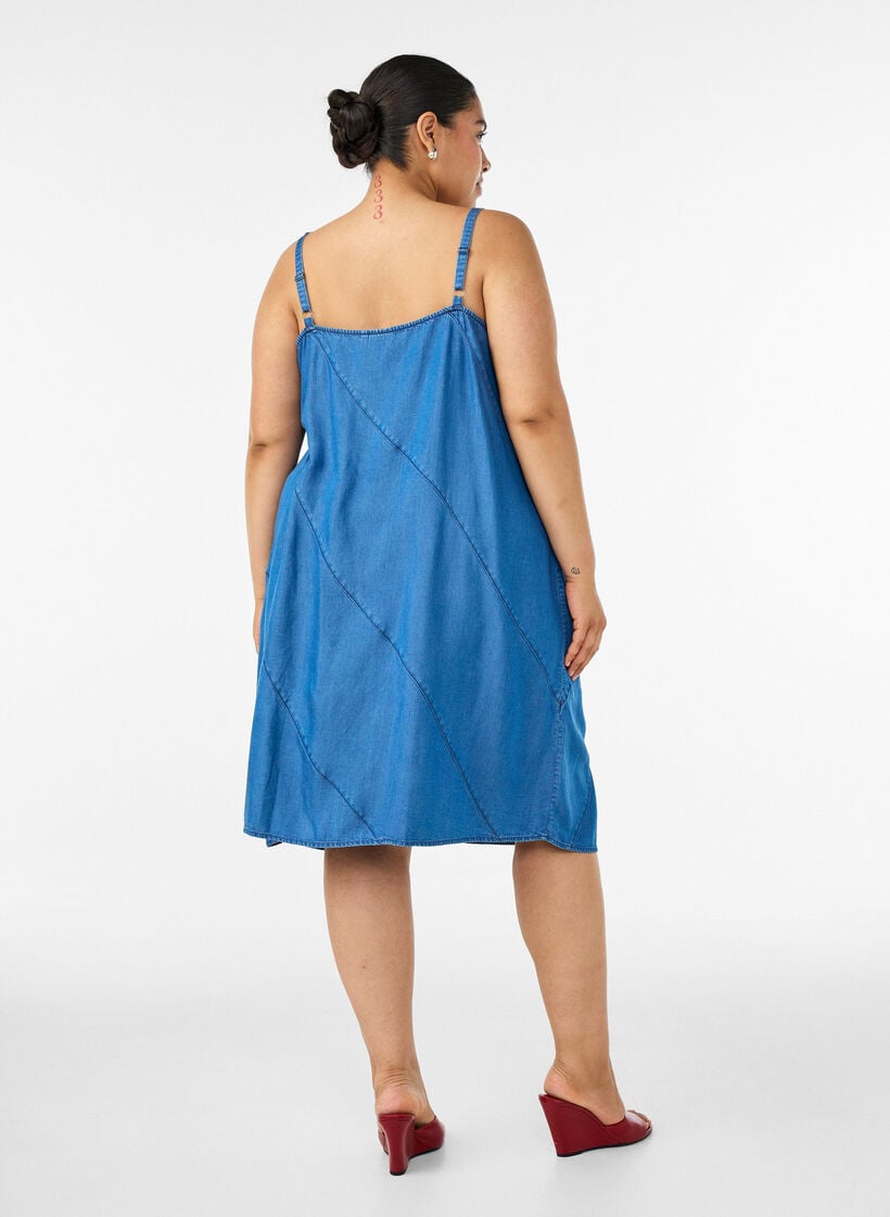 Denimlook jurk in TENCEL&trade; Lyocell met bandjes, Blauw, Model image number 2