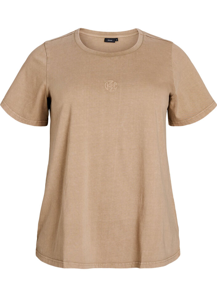 T-shirt in biologische katoen met een gewassen look, Beige, Packshot