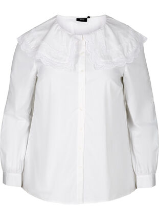 Katoenen blouse met grote kraag, Bright White, Packshot image number 0