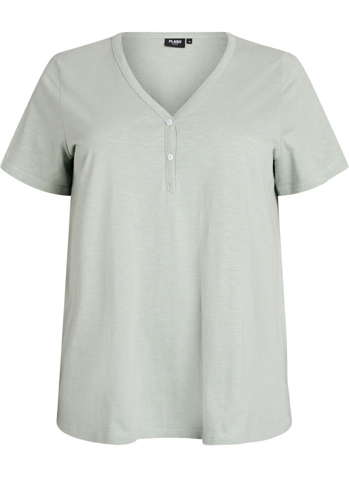 T-shirt met knoopdetail, Groen, Packshot image number 0