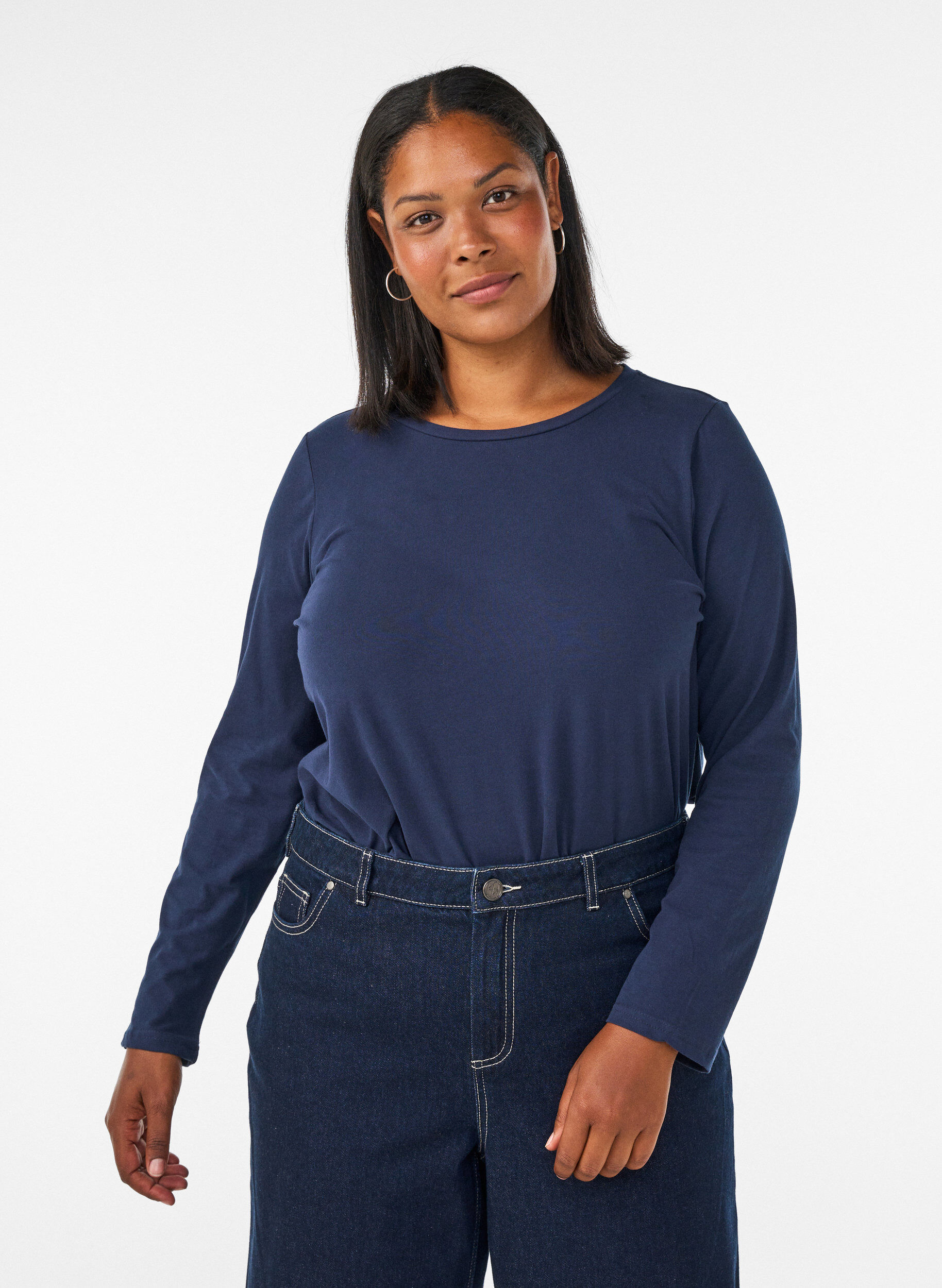 ZizziBasic jerseyblouse met lange mouwen, Blauw, Model image number 0
