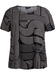 FLASH - Viscose blouse met korte mouwen en print, Zwart