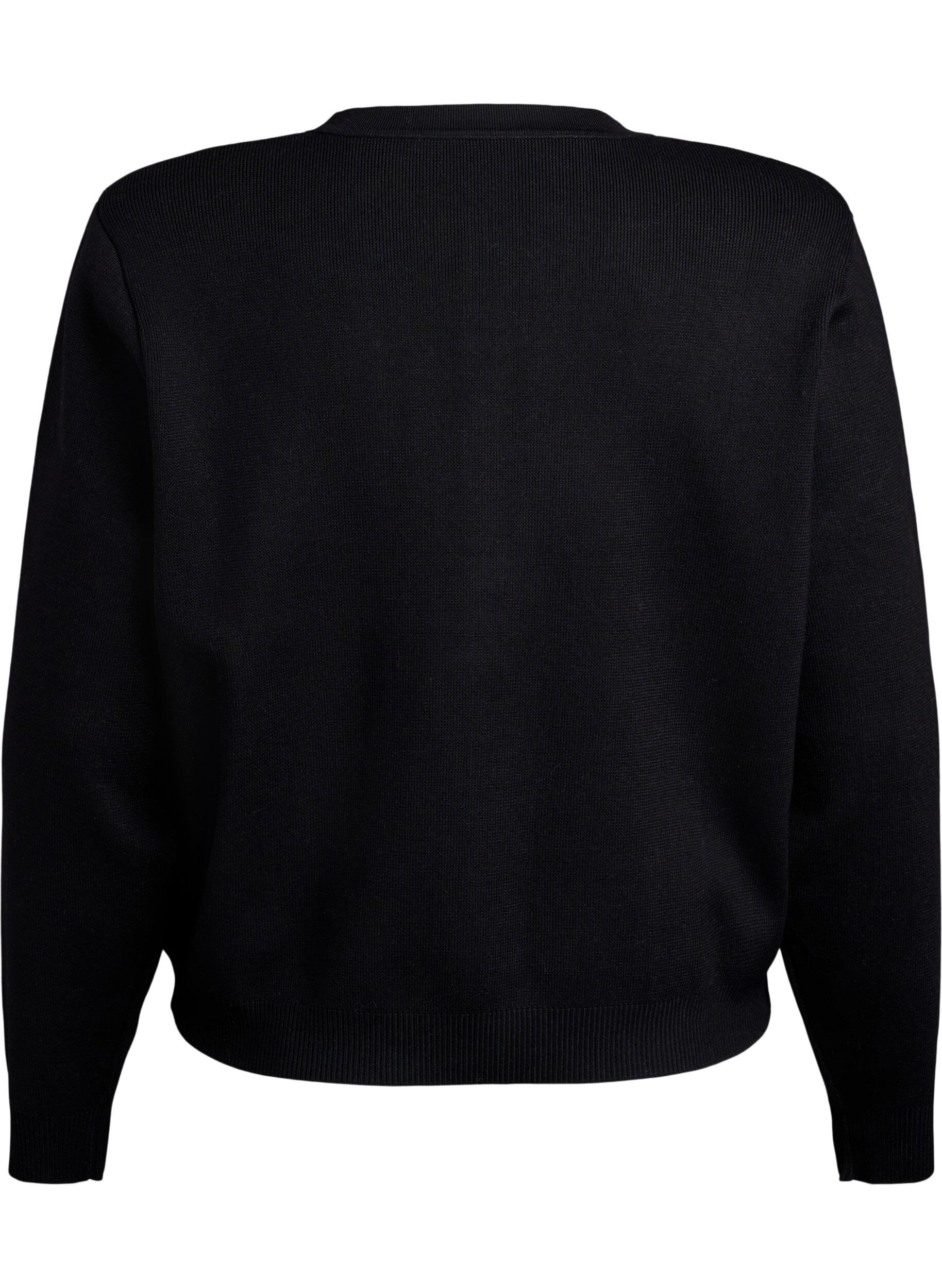 Zizzi Cardigan met decoratieve gouden knopen, Zwart, Packshot image number 1