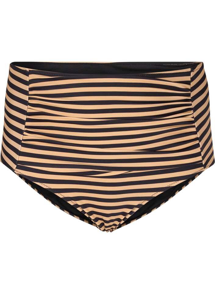 Hoge taille bikinibroekjes met strepen, Bruin, Packshot image number 0