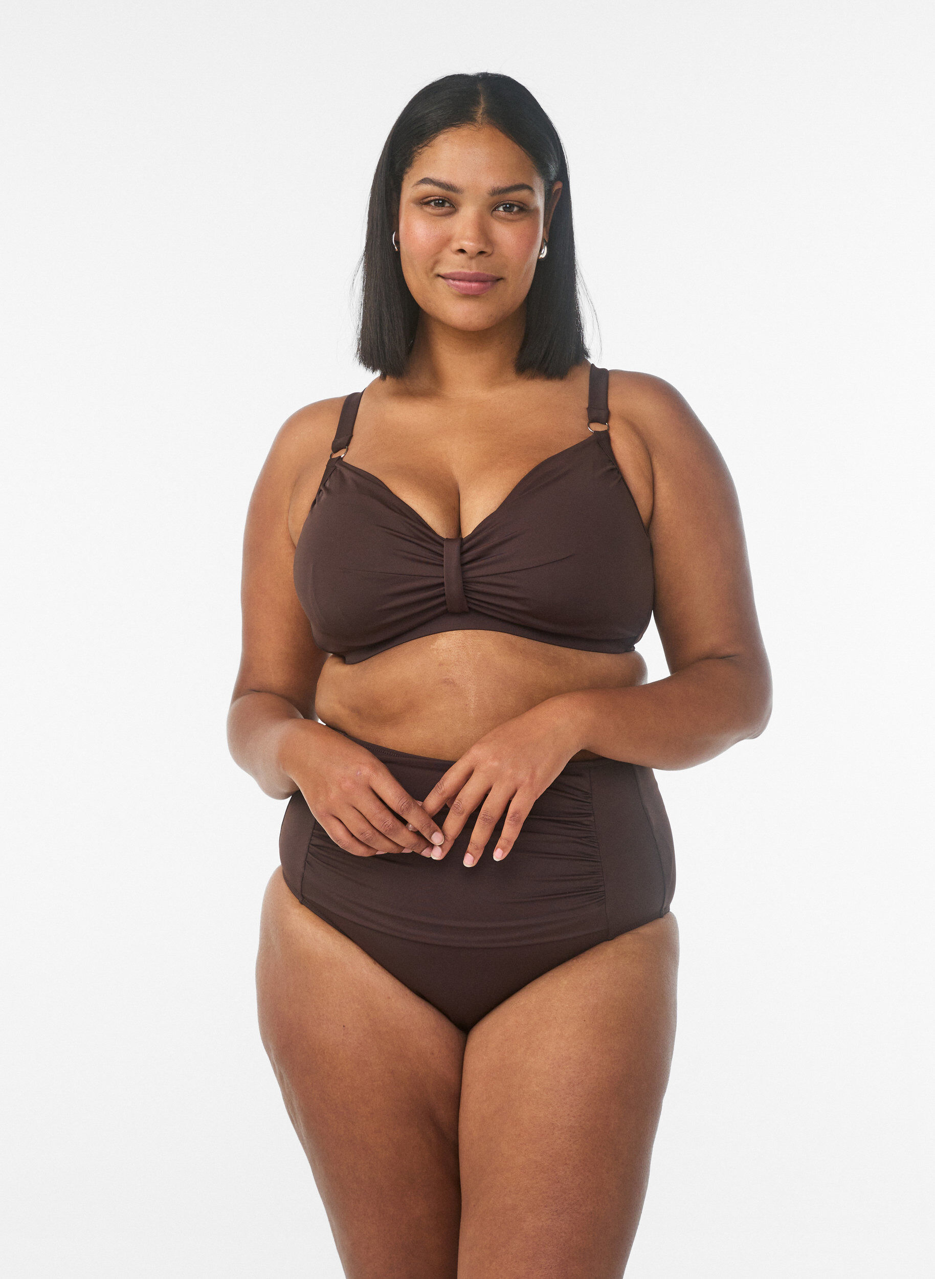 ZizziBikini-bh met beugel en drapering, Bruin, Model image number 1