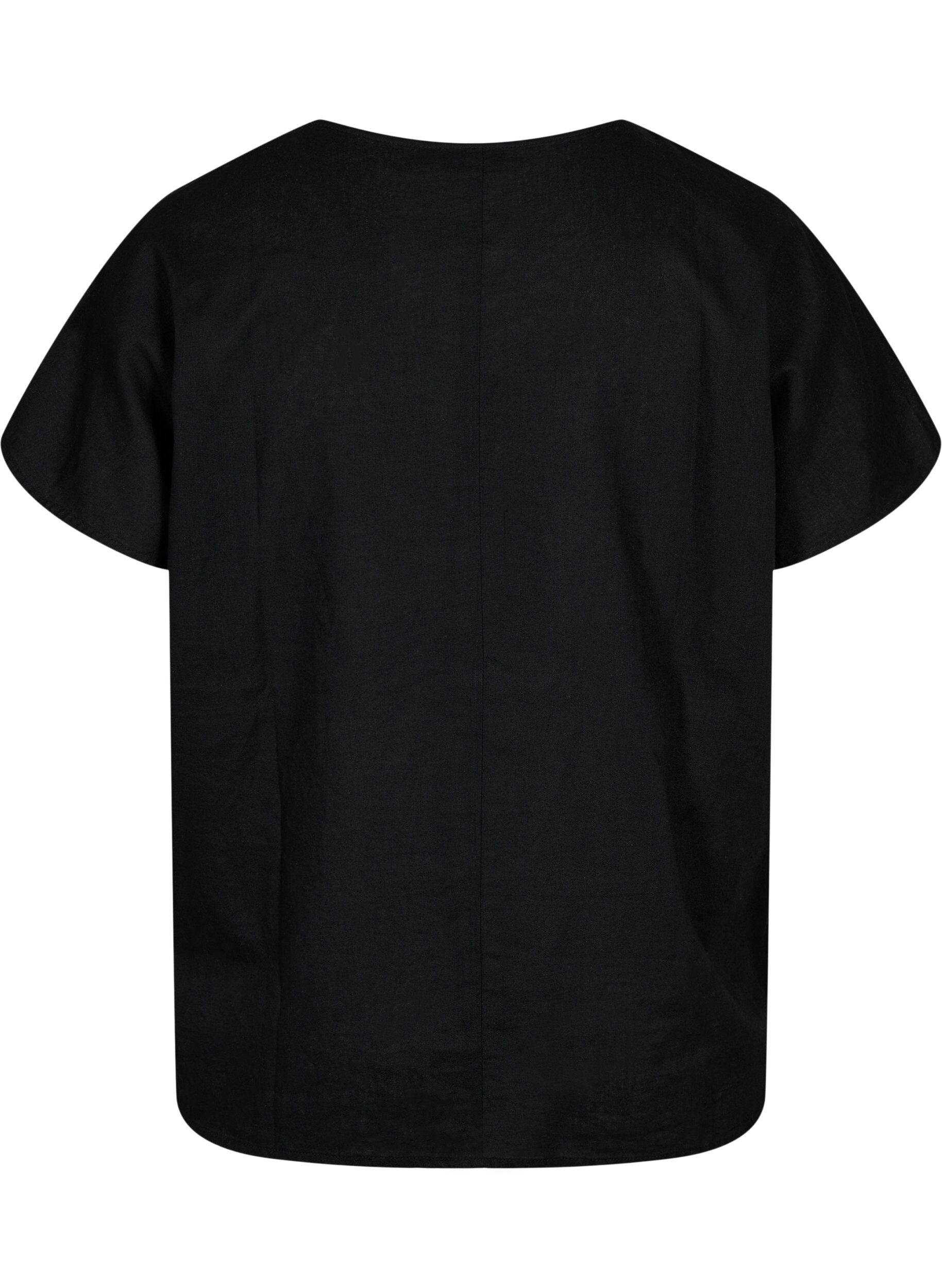 Zizzi Katoenen blouse met korte mouwen van katoenmix met linnen, Black, Packshot image number 1