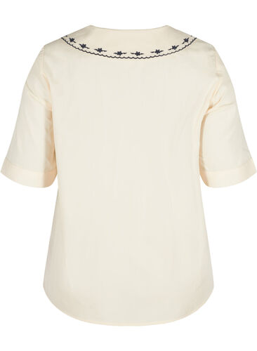 Katoenen blouse met korte mouwen en grote kraag , MotherOfPearl w.Blue, Packshot image number 1