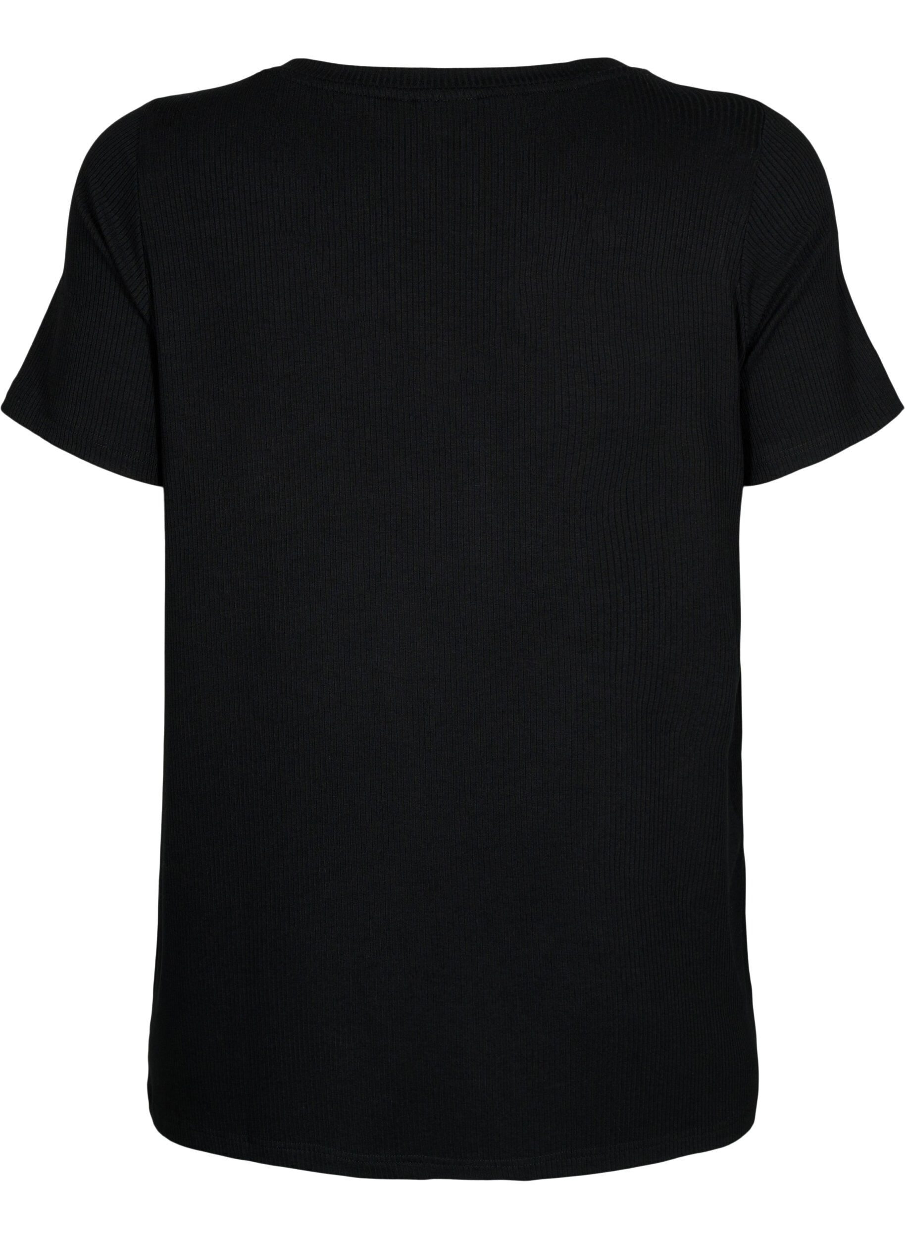 Zizzi Geribd viscose t-shirt met v-hals, Black, Packshot image number 1