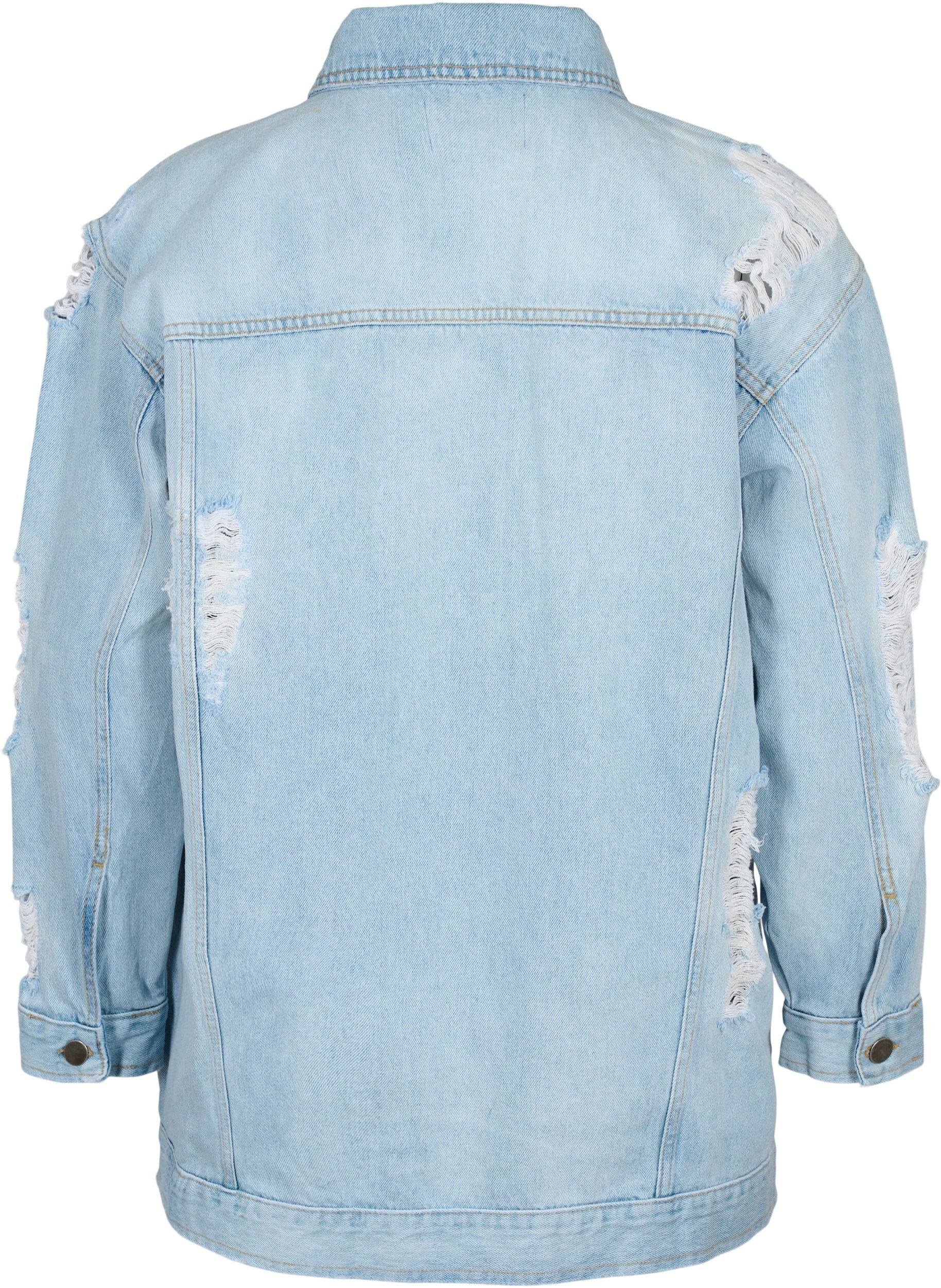 Zizzi Loszittend denim jack met slijtagedetails, Light blue denim, Packshot image number 1