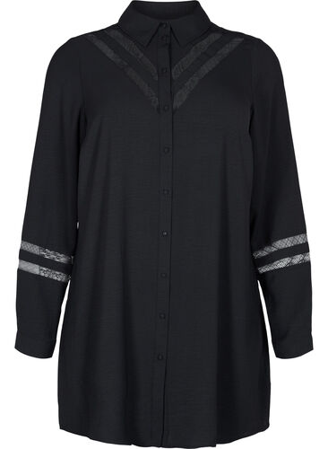 Lang shirt met kanten details, Black, Packshot image number 0