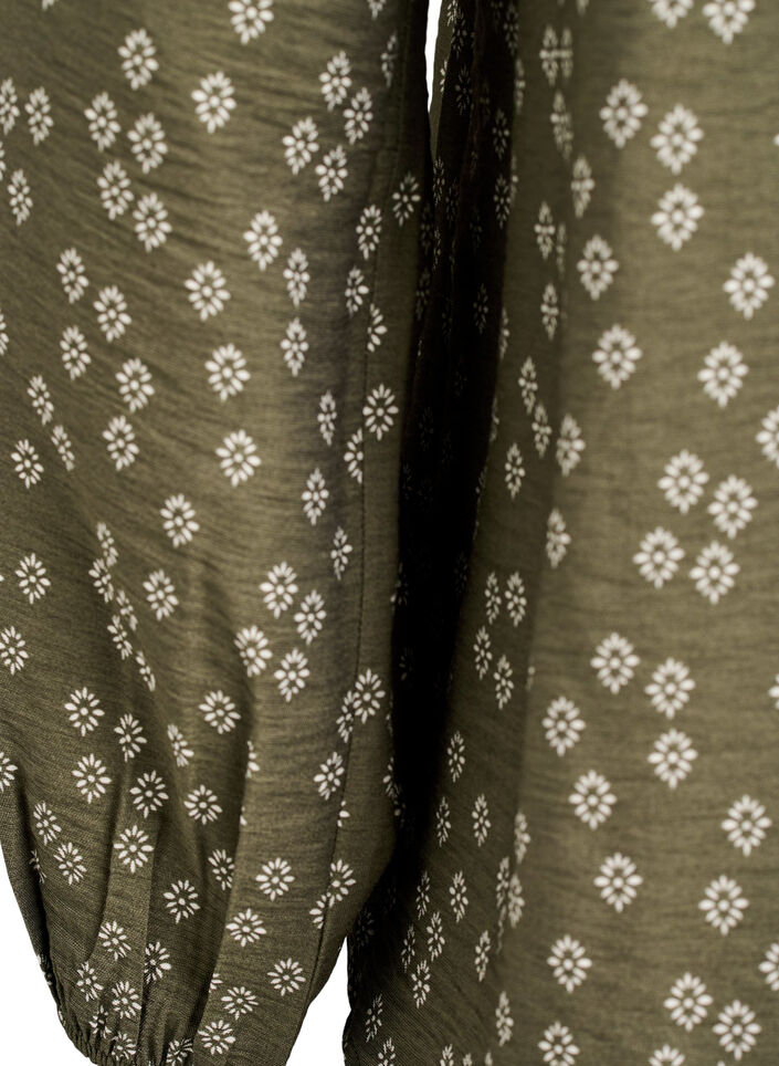 Blouse met lange mouwen met patroon en knopen, Groen, Packshot image number 3