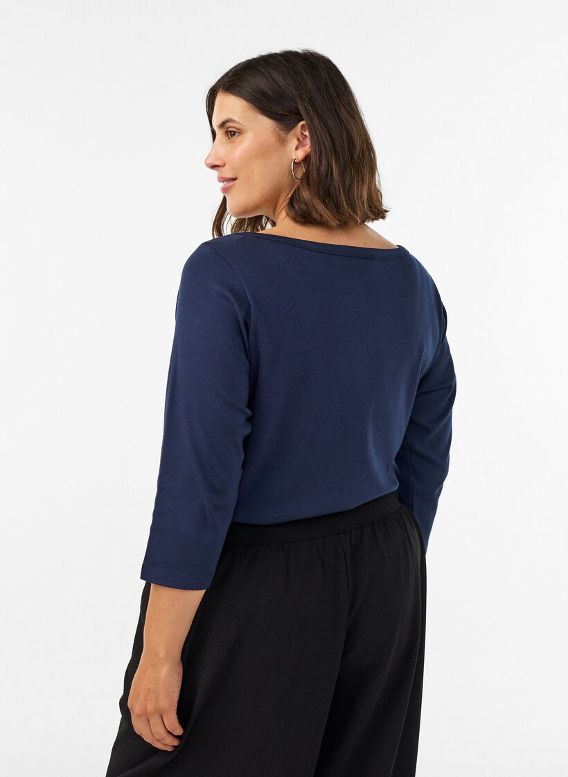 Basic T-shirt met boothals en 3/4-mouwen, Blauw, Model image number 2