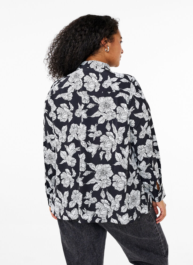Shirt met bloemenprint, Zwart, Model image number 2
