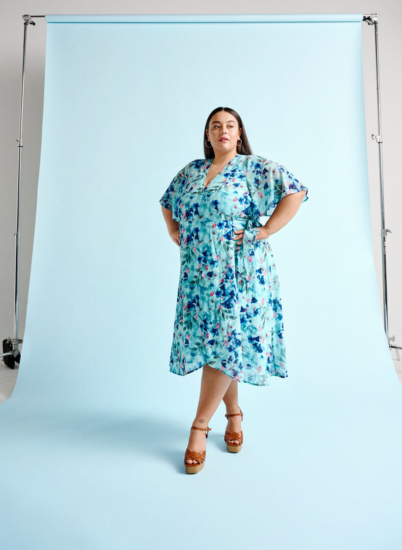 Wikkeljurk met korte mouwen en bloemenprint, Trellis AOP, Image image number 0