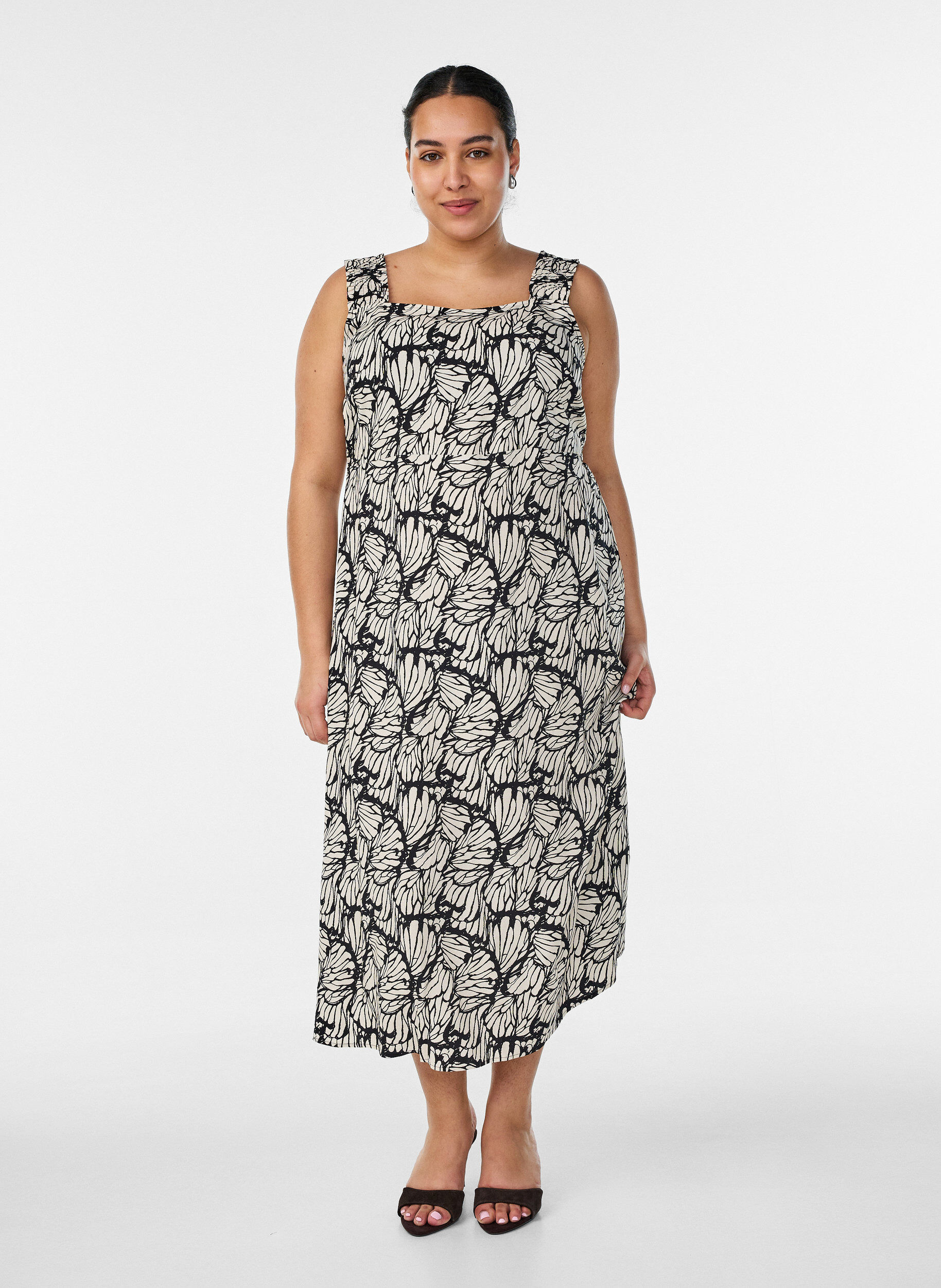 ZizziZomerjurk met brede bandjes, Zwart, Model image number 0