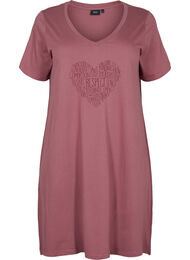 Katoenen nachthemd met print, Rose Brown w. Heart