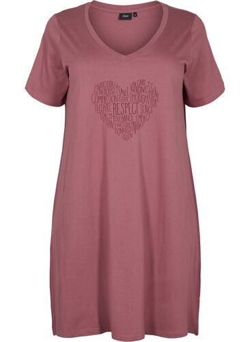 Katoenen nachthemd met print, Rose Brown w. Heart, Packshot image number 0