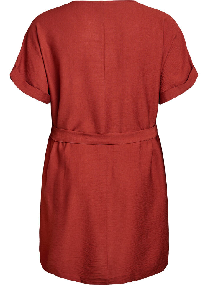 Korte jurk met losse pasvorm en strikceintuur, Rood, Packshot image number 1