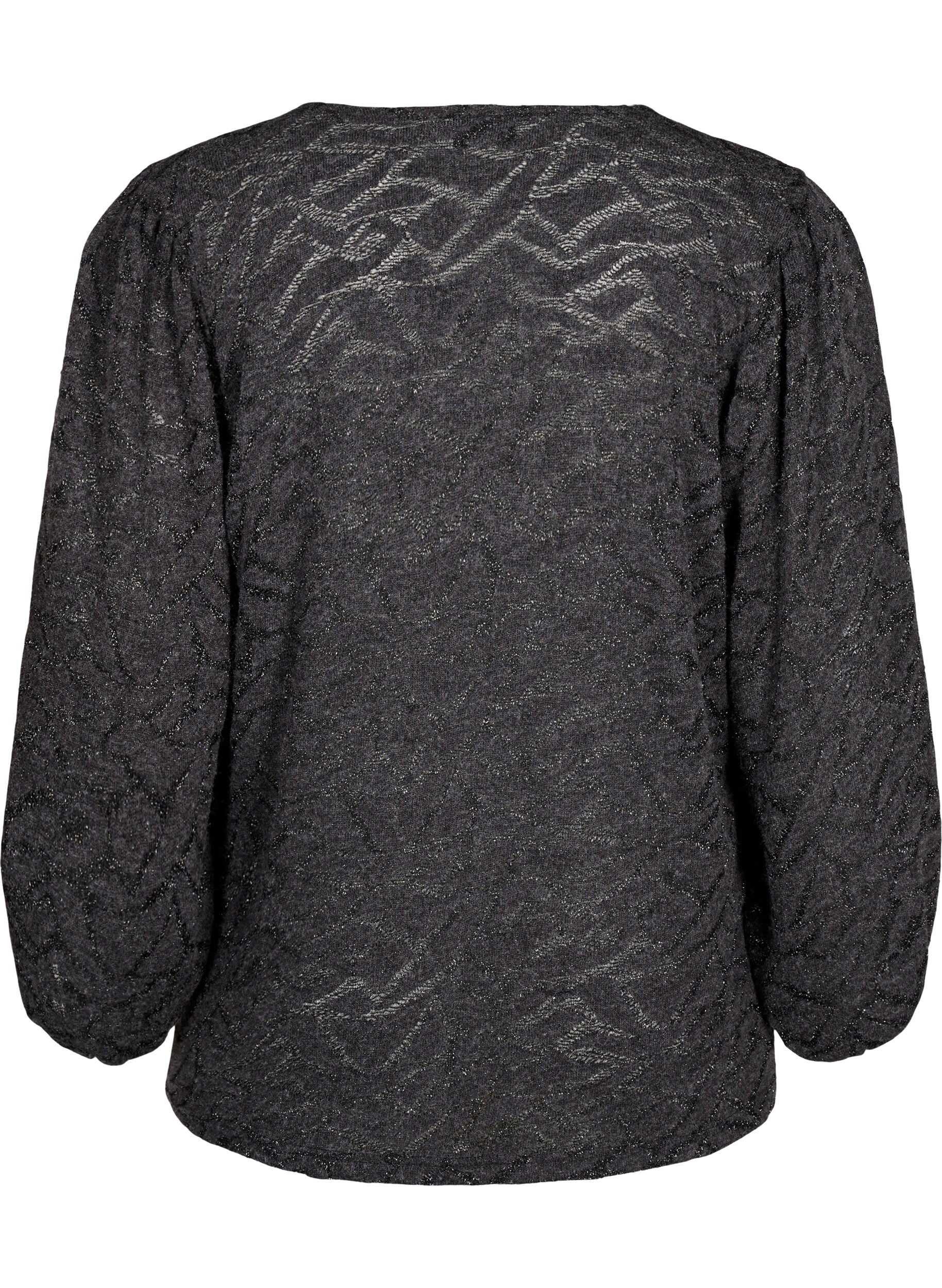 Zizzi Blouse met lange mouwen met glitter en patroon, Grijs, Packshot image number 1