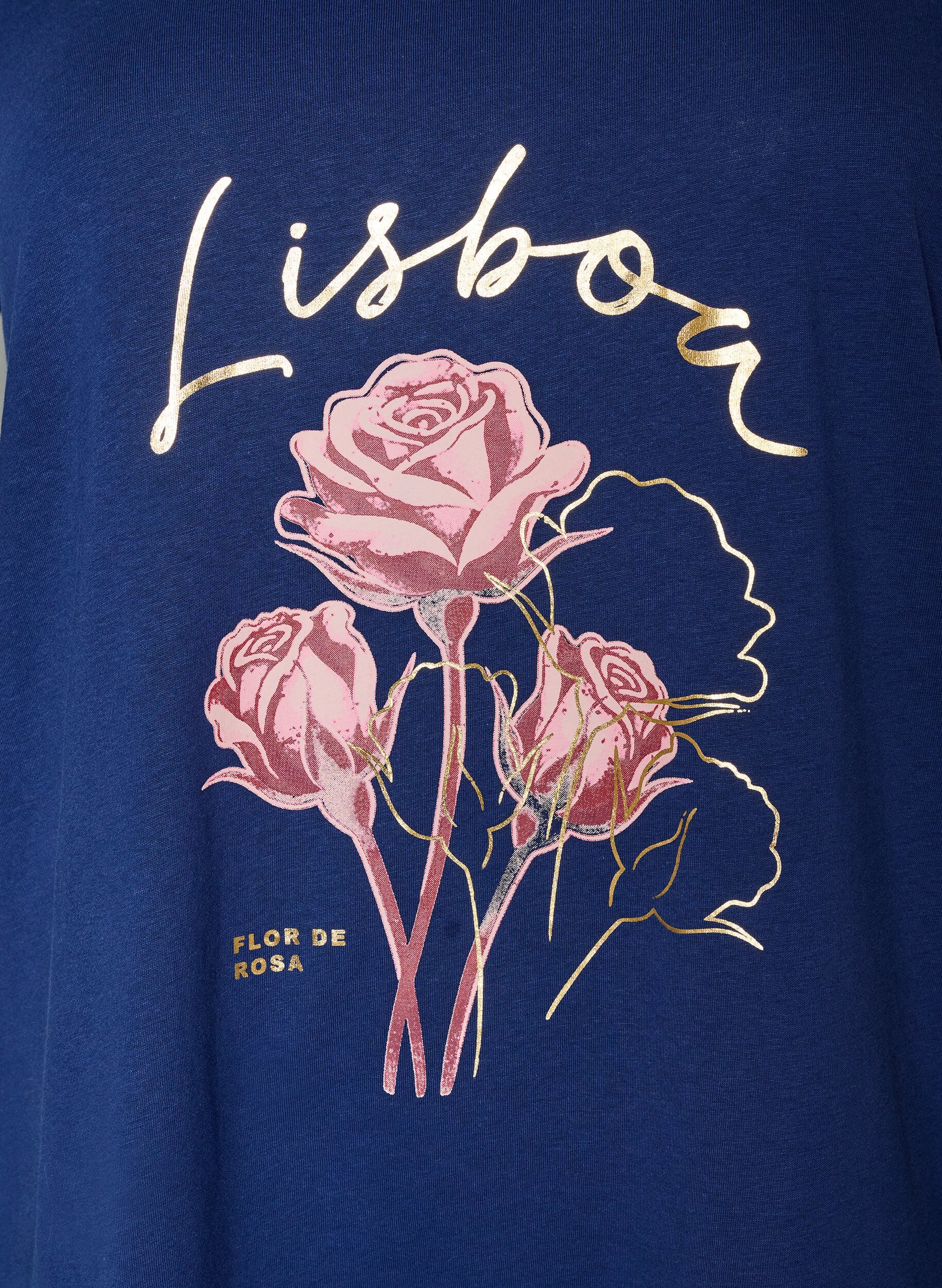 ZizziKatoenen T-shirt met V-hals en print aan de voorkant, 1447, Packshot image number 2