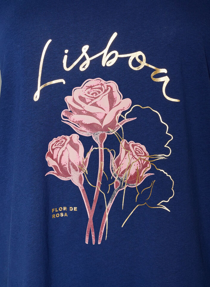 Katoenen T-shirt met V-hals en print aan de voorkant, 1447, Packshot image number 2