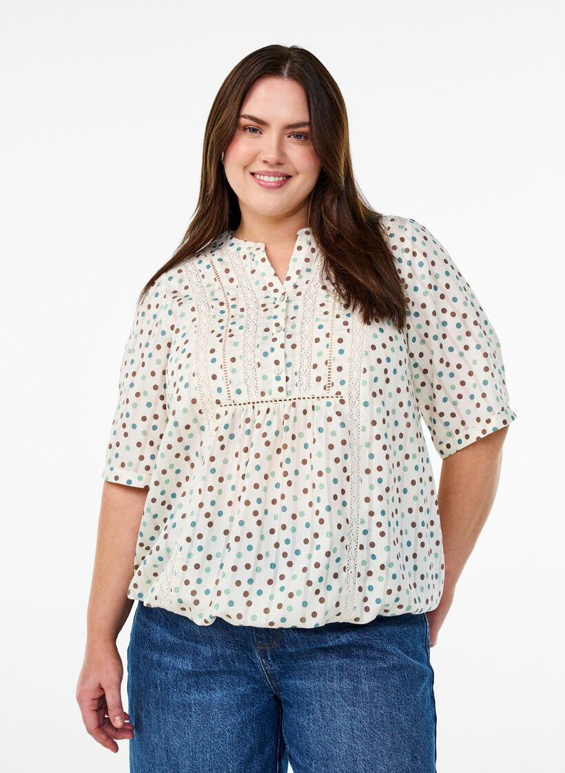Blouse met print en 1/2 mouwen, Wit, Model image number 0